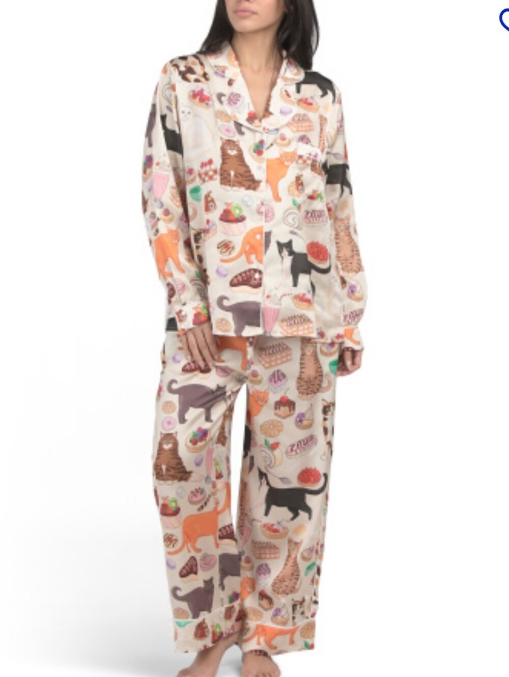 Karen Mabon Women's Cat Cafe Top And Pant Pajama Set In Ivory Size XL